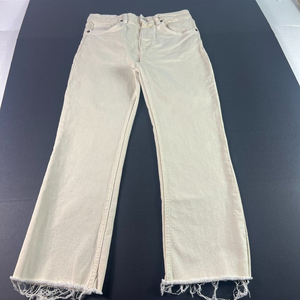 Zara Cream Frayed Hem Ankle Jeans